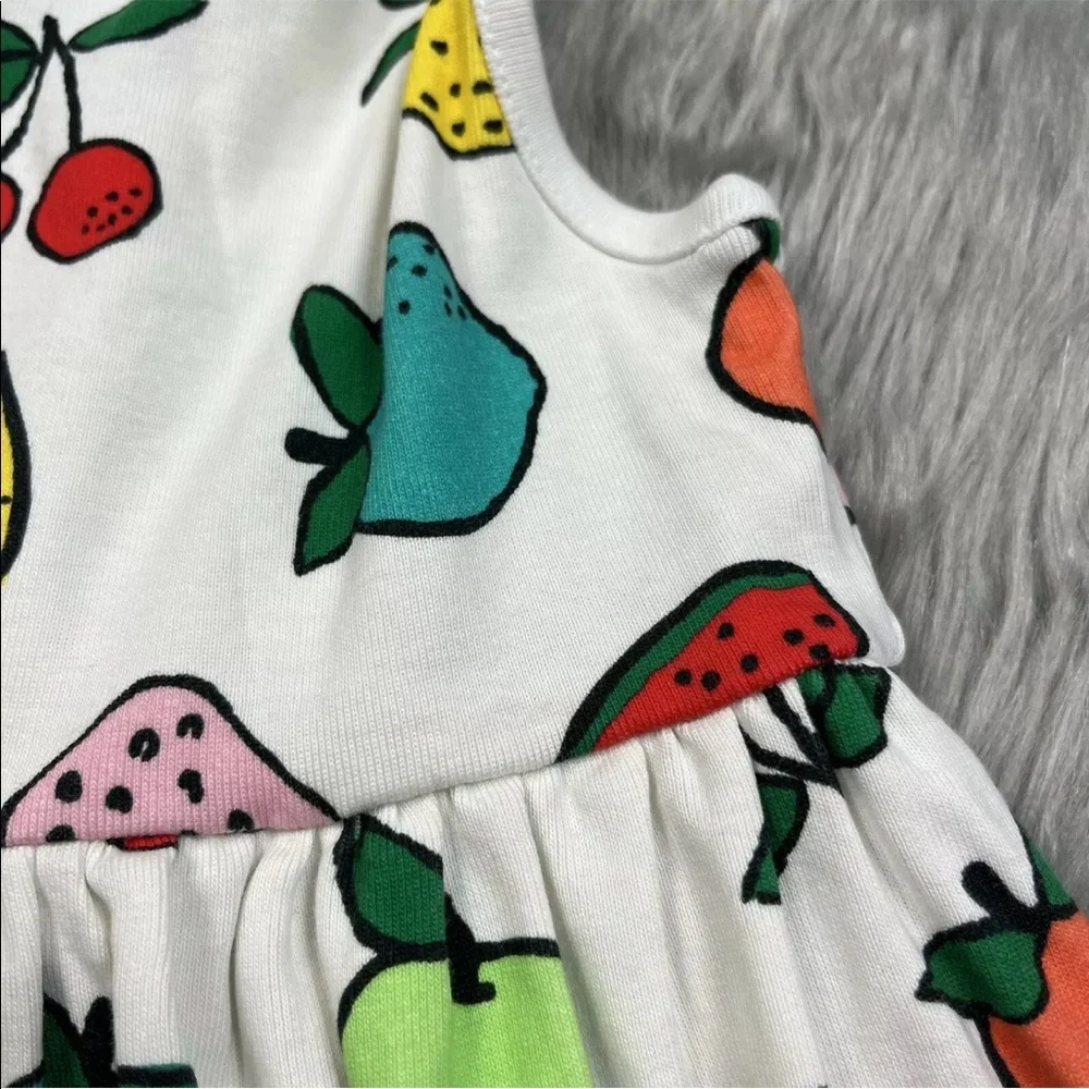 Hanna Andersson Girls White Multicolored Fruit Tank Dress 120 6-7